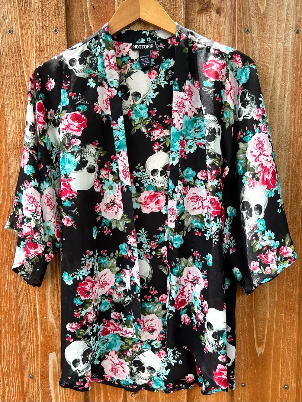 Hot Topic Skulls & Roses Kimono Coverup Whimsigoth Retro Goth Rockabilly Size S